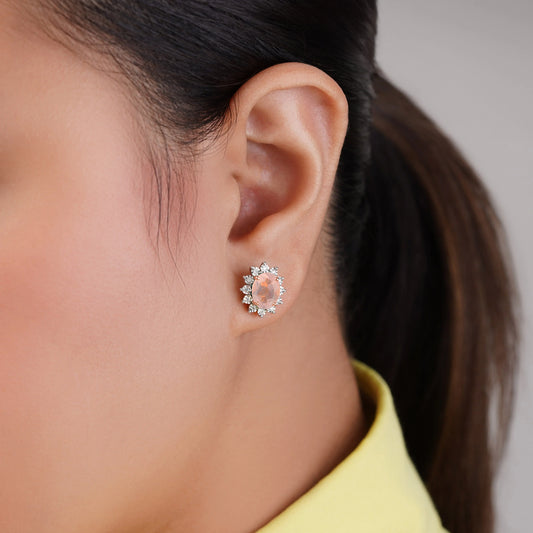 18k Rose Gold Natural Diamonds and Rose Quartz Earrings- Diana