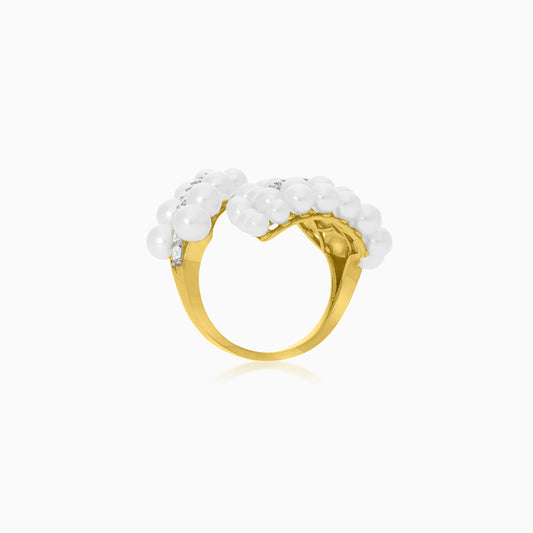 18K Yellow Gold Pearl and Zircon Ring – Danah Collection