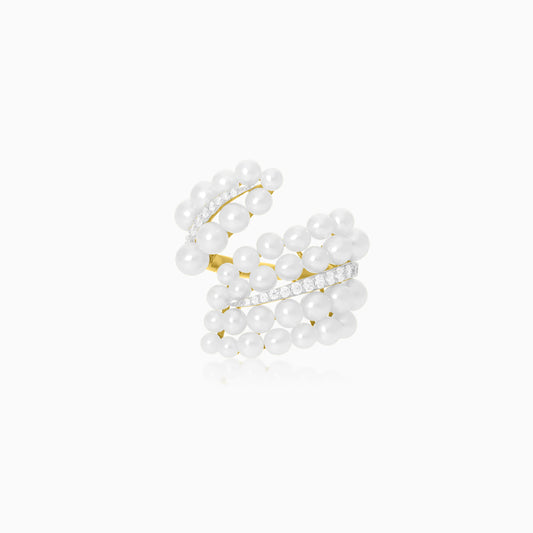 18K Yellow Gold Pearl and Zircon Ring – Danah Collection