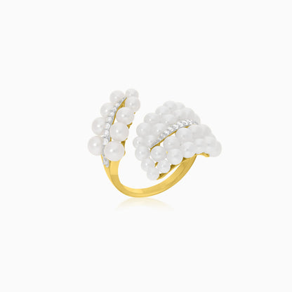 خاتم من الذهب الأصفر عيار 18 قيراطًا مرصع باللؤلؤ والزركون - مجموعة دانا 