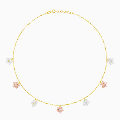 18K Worood Gold Necklace Pink & White Mother of Pearl Flower Design & Zircon Stones