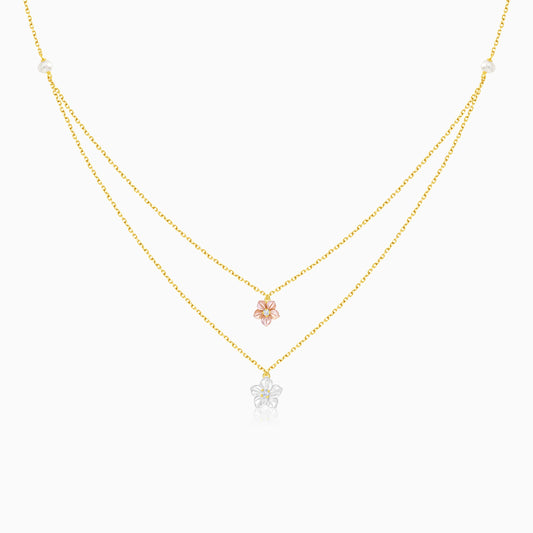 2 Layer 18K Gold Necklace Pink & White Mother of Pearl & Zircon