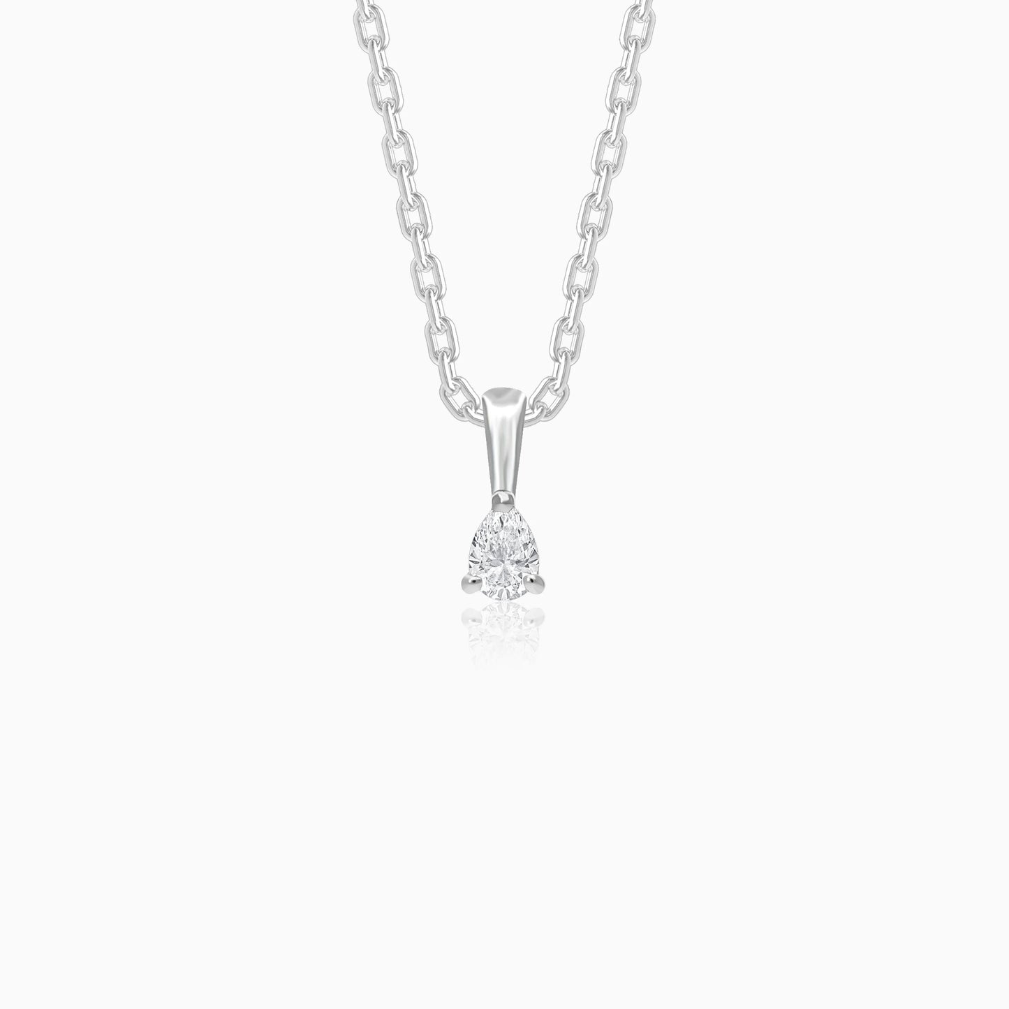 18k white gold chain with a pendant pear shaped natural diamond