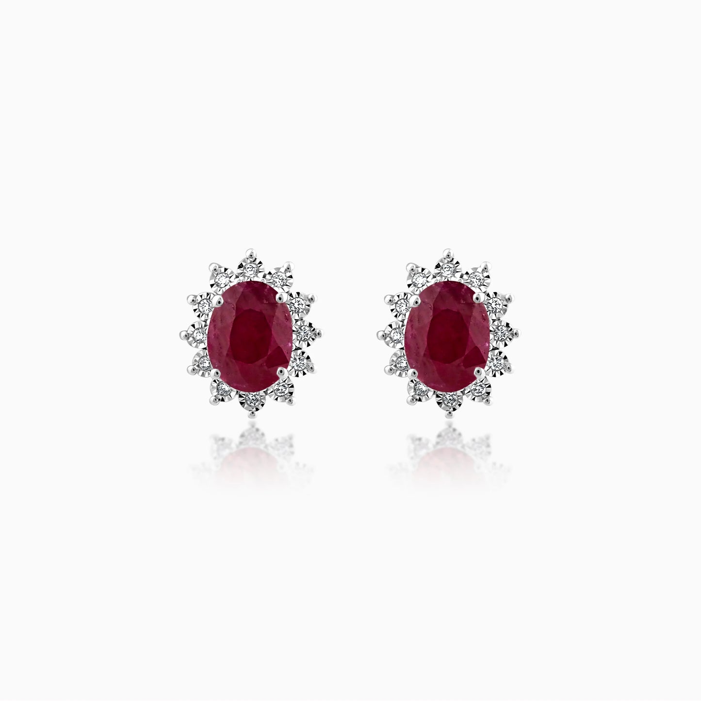 18K White Gold Earrings with Natural Diamonds & Ruby Stones | Diana Collection