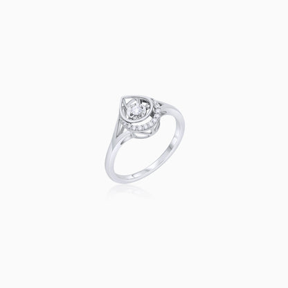 18K White Gold Drop Ring with Natural Dancing Diamond | Dancing Diamond Collection
