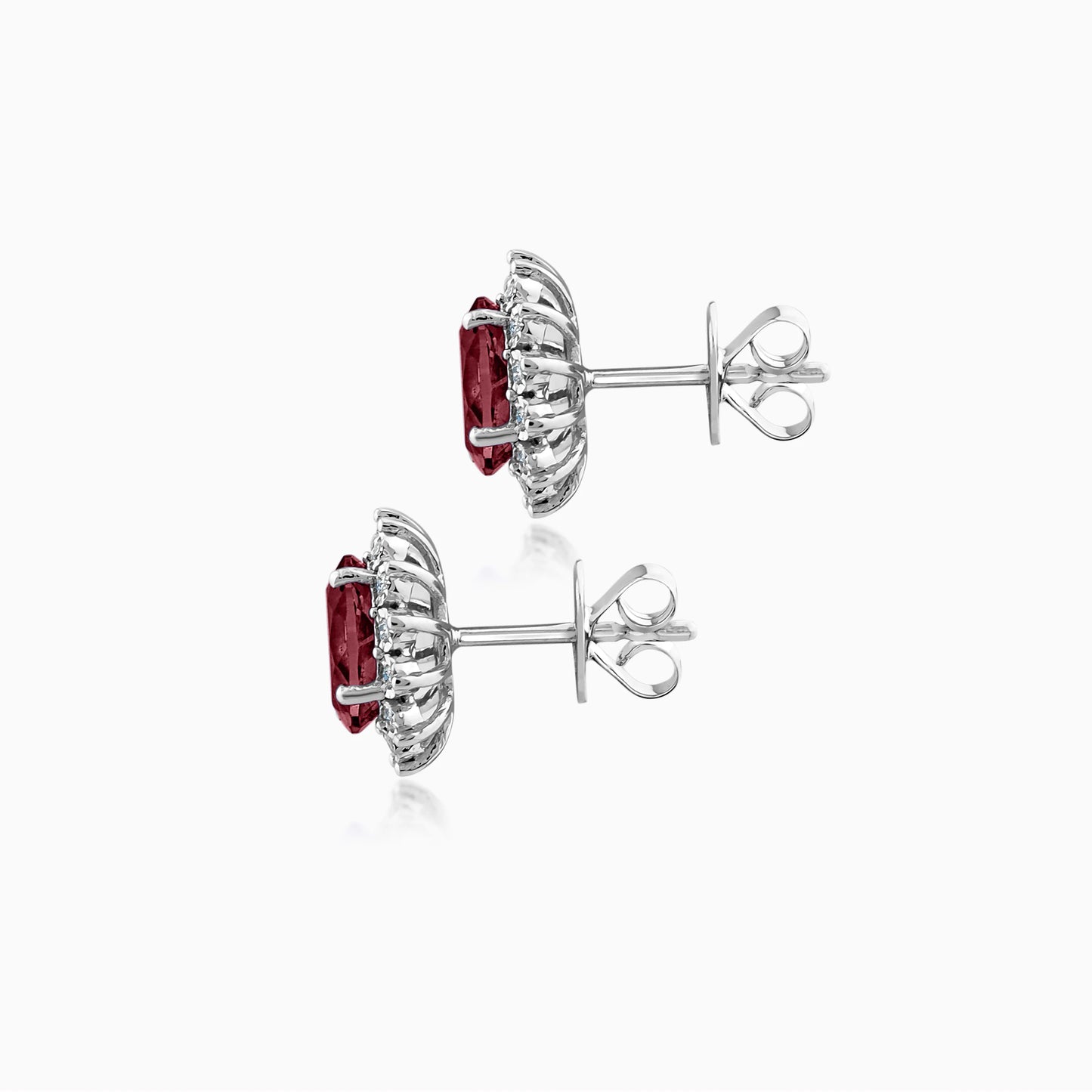 18K White Gold Earrings with Natural Diamonds & Ruby Stones | Diana Collection