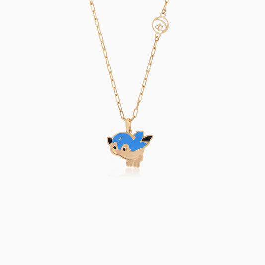 Disney Princess-Snow White Blue Bird Necklace - 18KT Yellow Gold with Enamel