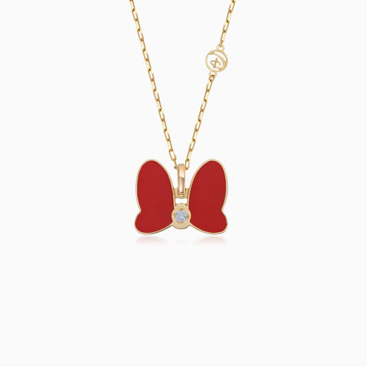 18k Yellow Gold Mini Mouse Bow Necklace for Kids with Natural Diamonds & Enamels | Disney Collection