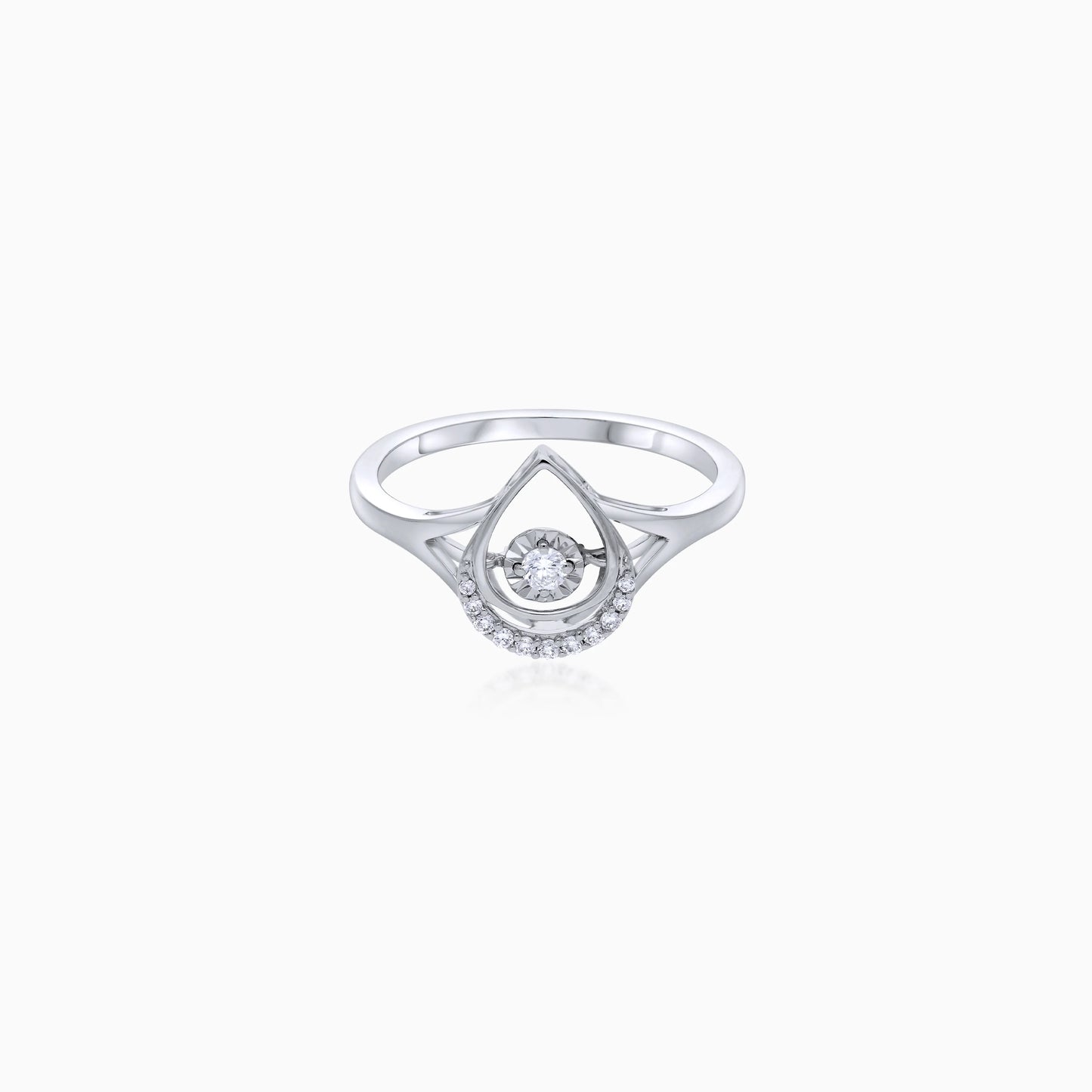18K White Gold Drop Ring with Natural Dancing Diamond | Dancing Diamond Collection