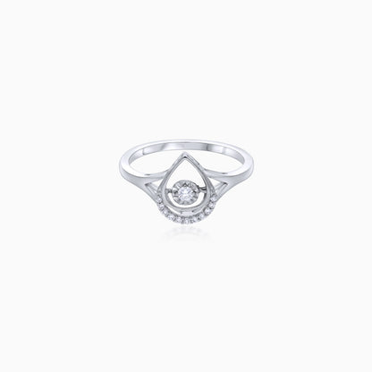 18K White Gold Drop Ring with Natural Dancing Diamond | Dancing Diamond Collection