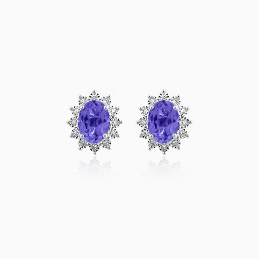 18K WHITE GOLD PAIR OF EARRINGS DECORATED WITH NATURAL DIAMOND AND TANZANITE STONES IN THE CENTRE