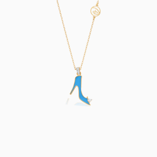 Disney Princess-Cinderella Shoe- Necklace - 18 KT Yellow Gold with Natural diamond & Enamel