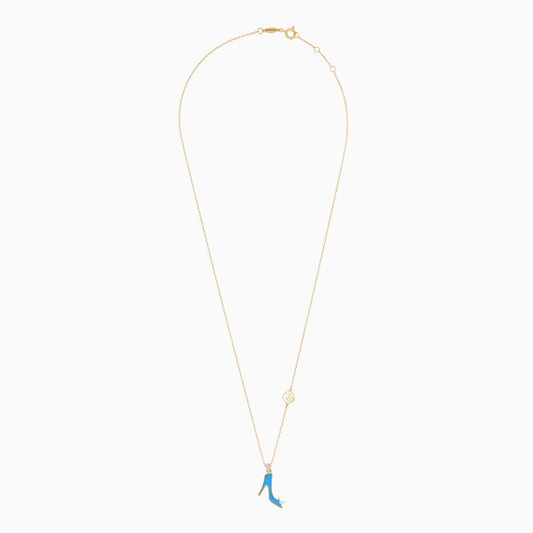 Disney Princess-Cinderella Shoe- Necklace - 18 KT Yellow Gold with Natural diamond & Enamel