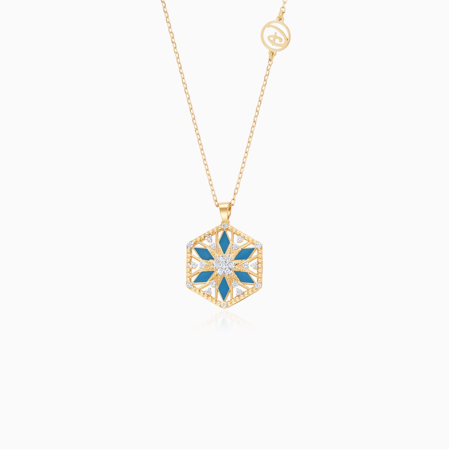 18k Yellow Gold Snowflake Necklace with Natural Diamonds & Enamel | Disney Collection
