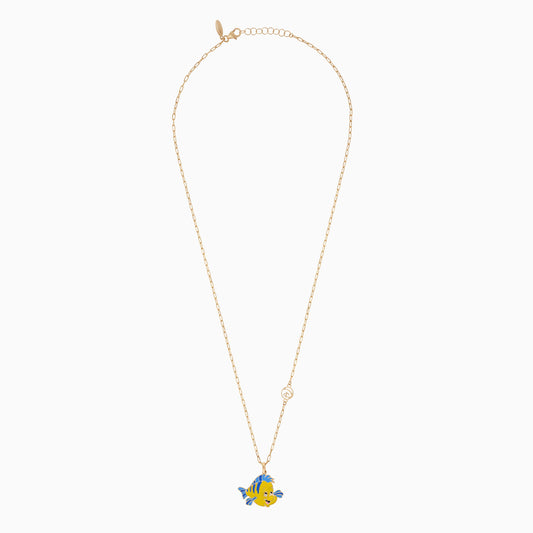 Disney 18k Yellow Gold with Enamel flounder fish necklace from the Little mermaid Princess Ariel