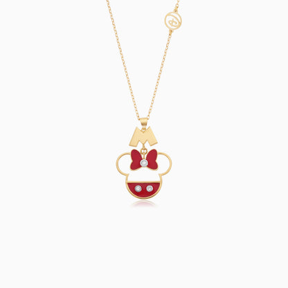 18k Yellow Gold Mini Mouse & 'M' Logo Necklace for Kids with Natural Diamonds & Red Enamels | Disney Collection