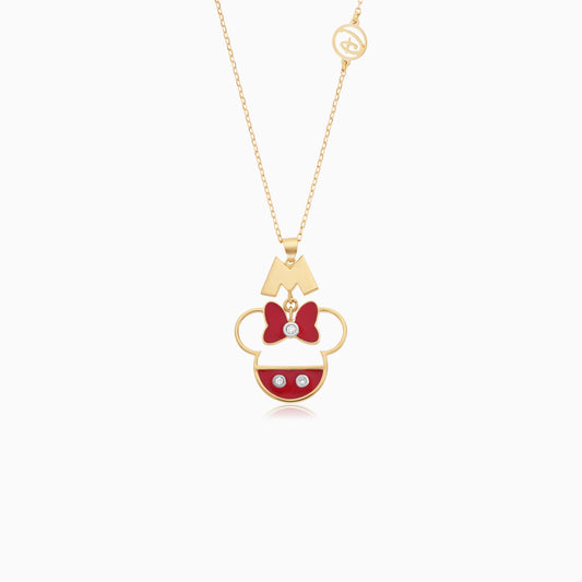 18k Yellow Gold Mini Mouse & 'M' Logo Necklace for Kids with Natural Diamonds & Red Enamels | Disney Collection