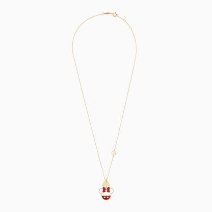 18k Yellow Gold Mini Mouse & 'M' Logo Necklace for Kids with Natural Diamonds & Red Enamels | Disney Collection