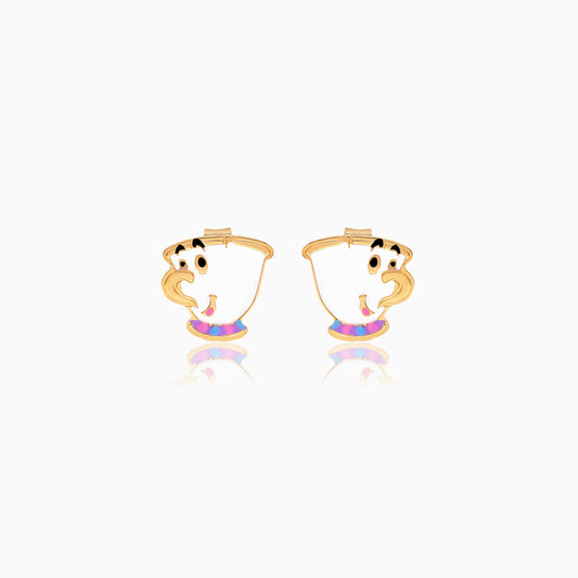 18k Yellow Gold Disney Princess Belle & Chip Earrings with Enamel | Disney Collection