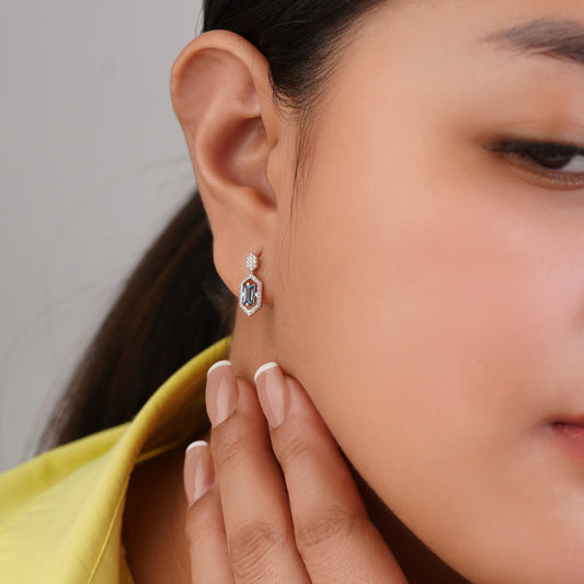 18K White Gold Diamond & Topaz Earrings - Rabiya Collection