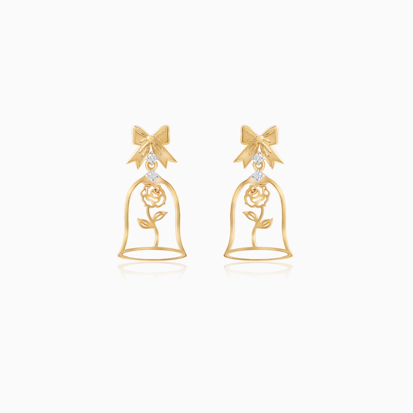 18k Yellow Gold Disney Princess Belle Rose Jar Earrings with Natural Diamonds | Disney Collection