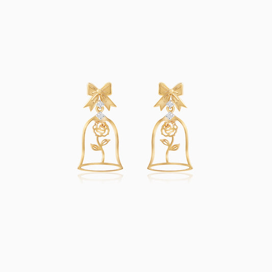 18k Yellow Gold Disney Princess Belle Rose Jar Earrings with Natural Diamonds | Disney Collection