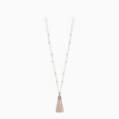18K YELLOW GOLD LONG NECKLACE DECORATED WITH PEARLS AND ZIRCON STONES