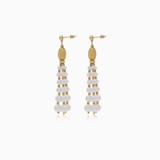18K YELLOW GOLD EARRING DECORATED WITH DANGLING PEARLS