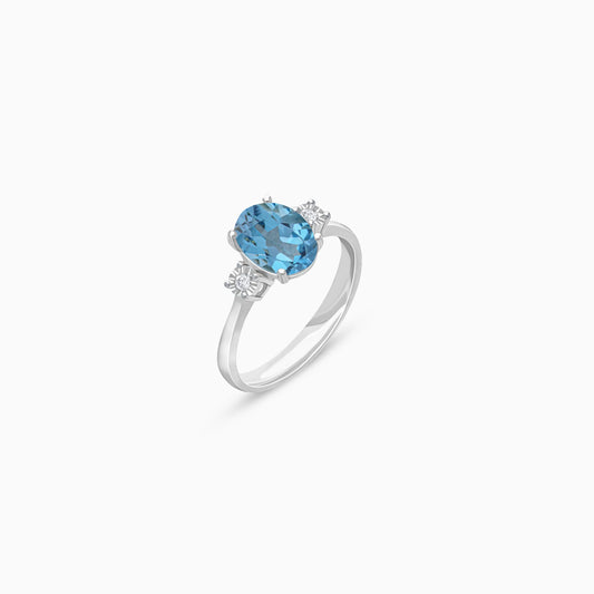 Colour Classic 18k Gold Blue Topaz and Natural Diamonds Ring