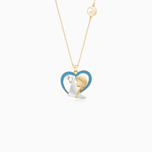 18k Yellow Gold Elsa & Anna Heart Necklace With Natural Diamonds & Enamel Disney Frozen