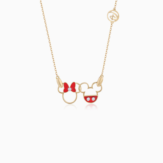 Disney- Mickey & Friends- 18k Yellow Gold Necklace Mickey & Mini logos with Natural diamonds & Enamel