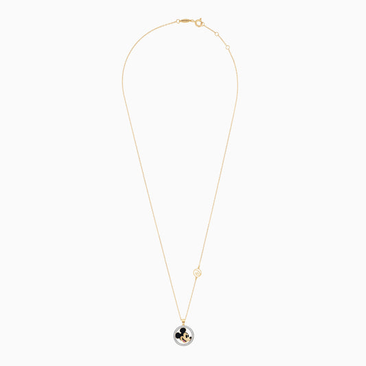 18k Yellow Gold Mickey Mouse Face Necklace with Natural Diamonds & Enamel - Disney- Mickey & Friends
