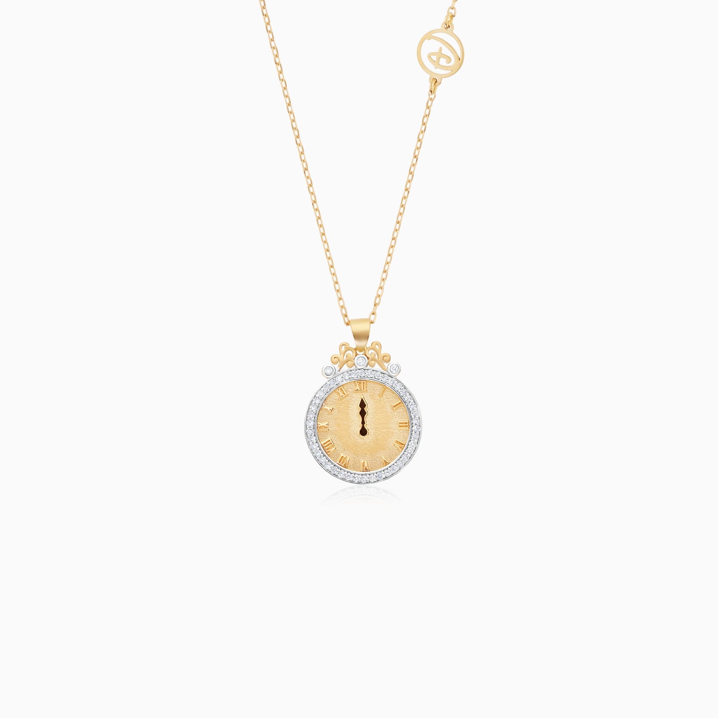 Disney Princess Cinderella Clock Necklace in 18k Yellow Gold with Natural Diamonds & Enamel | Disney Collection