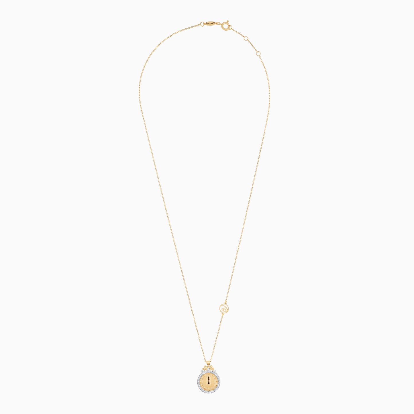 Disney Princess Cinderella Clock Necklace in 18k Yellow Gold with Natural Diamonds & Enamel | Disney Collection