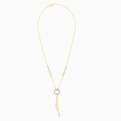 Elegant Pearls and Zircon Dangle Necklace in 18k Yellow Gold | Danah Collection