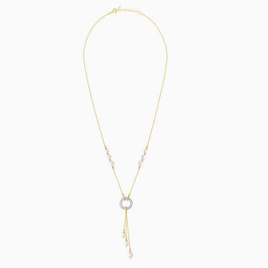 Elegant Pearls and Zircon Dangle Necklace in 18k Yellow Gold | Danah Collection