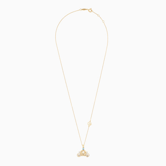 قلادة ديزني برينسيس سندريلا - مصنوعة من الذهب الأصفر عيار 18 قيراطًا على شكل عربة يقطينة مرصعة بالألماس الطبيعي والتوباز الأزرق