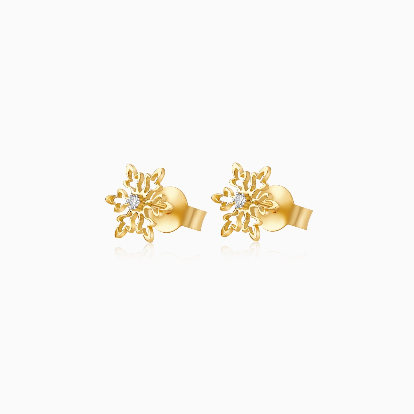 Disney Frozen 18k Yellow Gold Snowflake Earrings with Natural Diamonds | Disney Collection