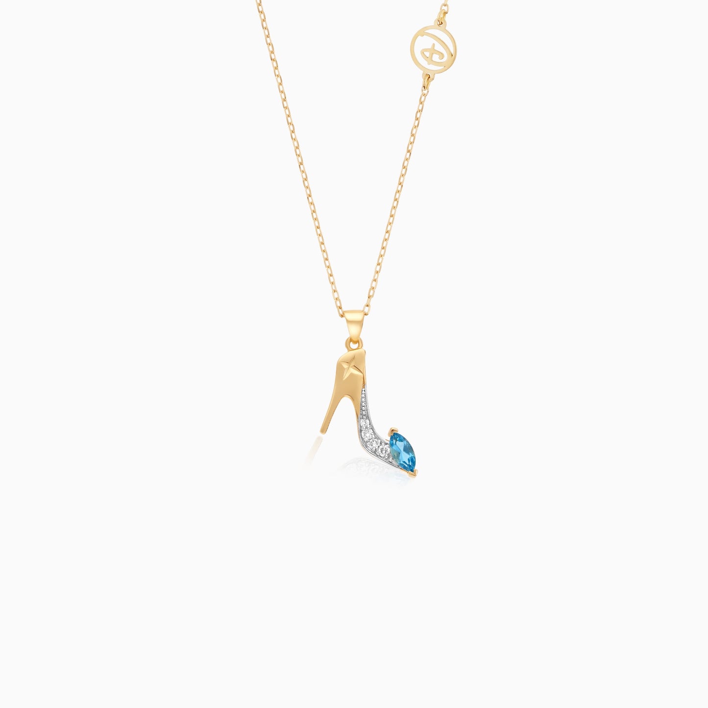 Disney Princess Cinderella Shoe Necklace in 18k Yellow Gold with Diamonds & Blue Topaz | Disney Collection