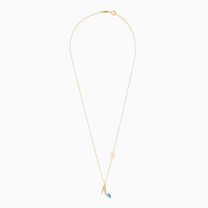 Disney Princess Cinderella Shoe Necklace in 18k Yellow Gold with Diamonds & Blue Topaz | Disney Collection