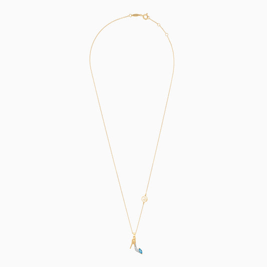Disney Princess-Cinderella - Shoe Necklace- 18k Yellow Gold- with Natural Diamonds & Blue topaz gemstone