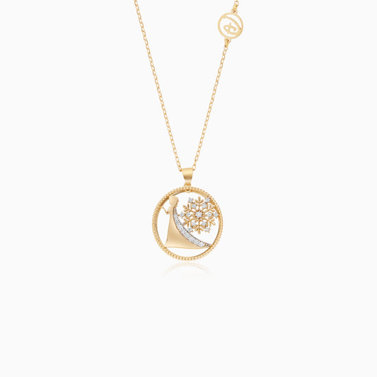 Disney Frozen- Elsa & Snowflake Necklace in 18k Yellow Gold with Diamonds | Disney Collection