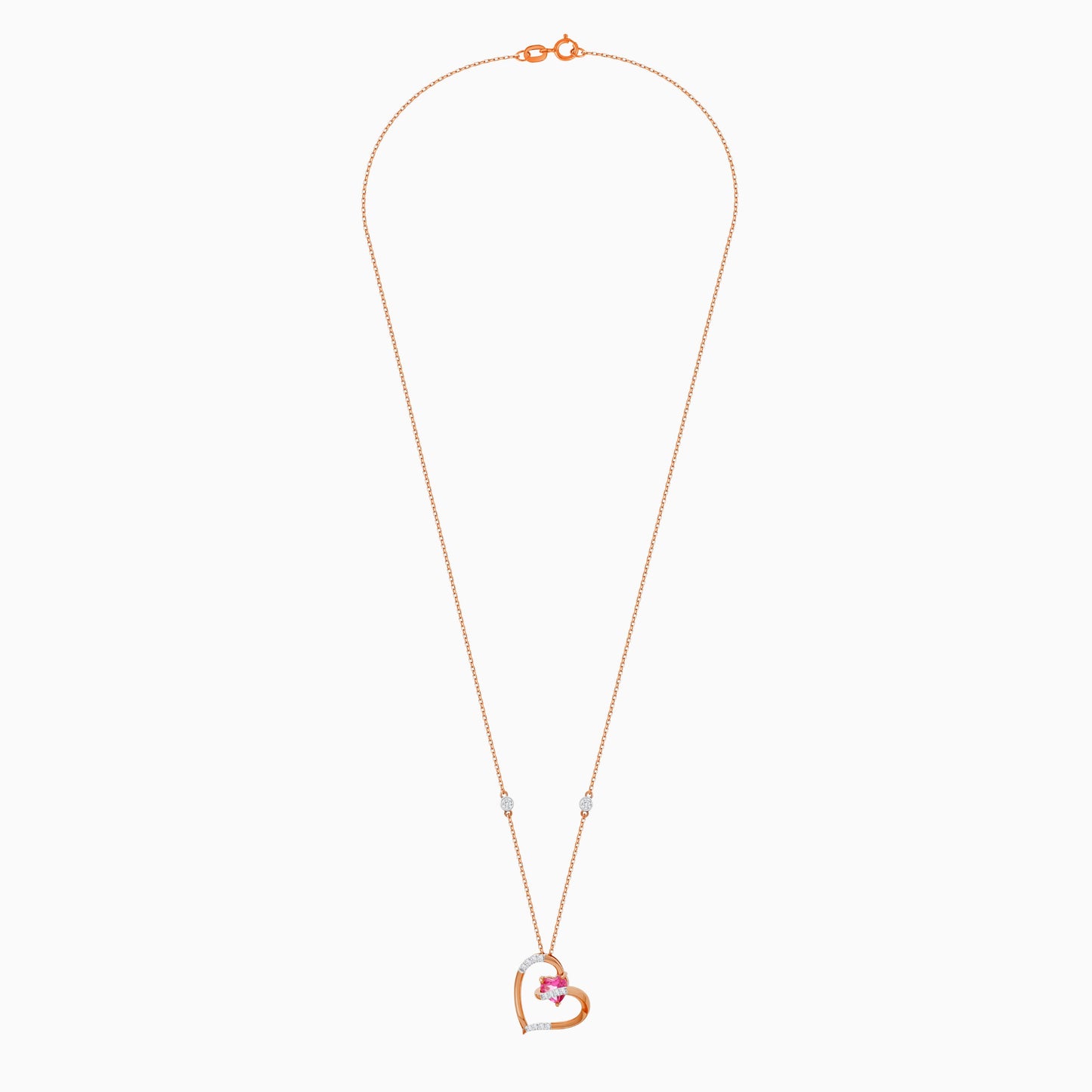 18K Rose Gold Heart-Shaped Necklace with Natural Diamonds and Pink Topaz