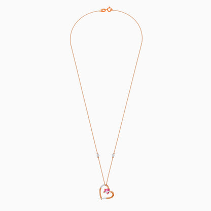 18K Rose Gold Heart-Shaped Necklace with Natural Diamonds and Pink Topaz