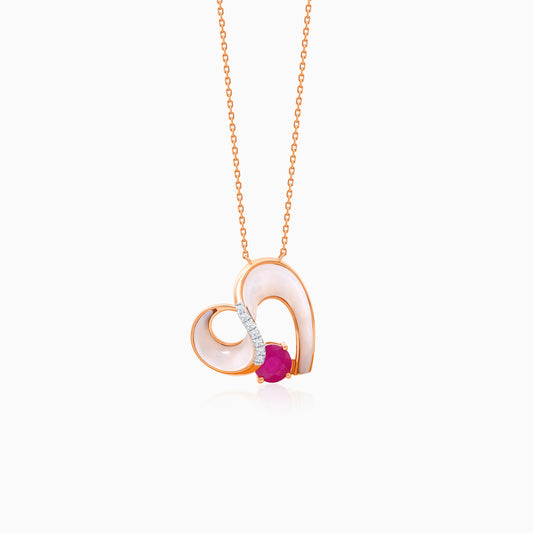 18K Rose Gold Necklace with Mother of Pearl, Natural Diamonds, and Ruby Stones