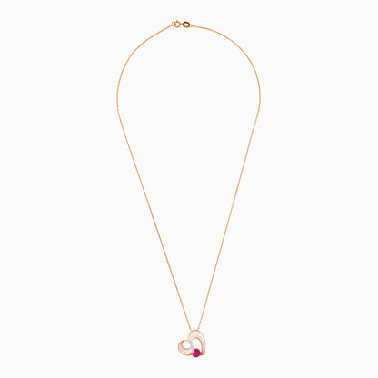 18K Rose Gold Necklace with Mother of Pearl, Natural Diamonds, and Ruby Stones