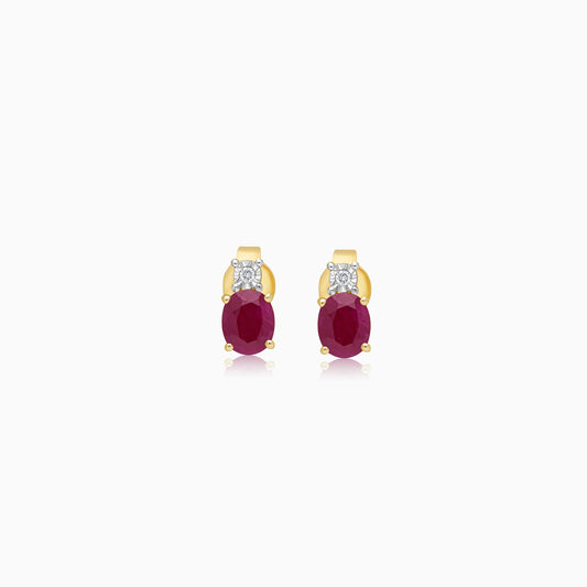 18k Yellow gold earrings with natural diamonds and ruby stones | colour classic