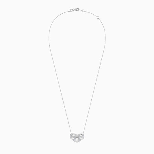 18k white gold necklace with heart-shaped pendant decorated with natural diamond stones | valentine collection