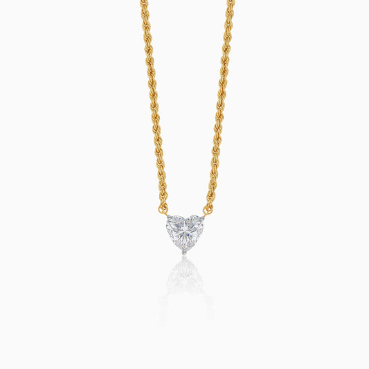 18k yellow gold Rope and paperclip chain decorated with a Swarovski Zircon heart-shaped pendant | Valentine Collection
