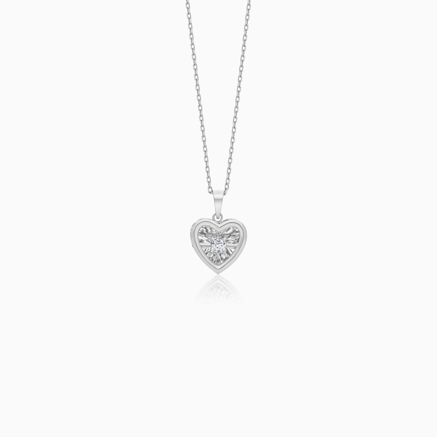 18k White Gold Heart Pendant Necklace with Dancing Natural Diamonds